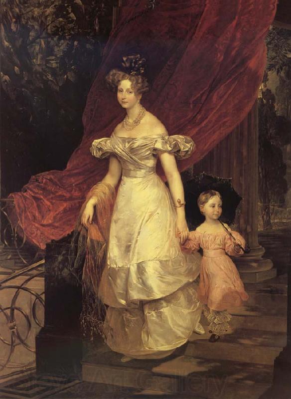 Karl Briullov Portrait of Gaand Duchess Yelena Pavlovna with her daughter Norge oil painting art